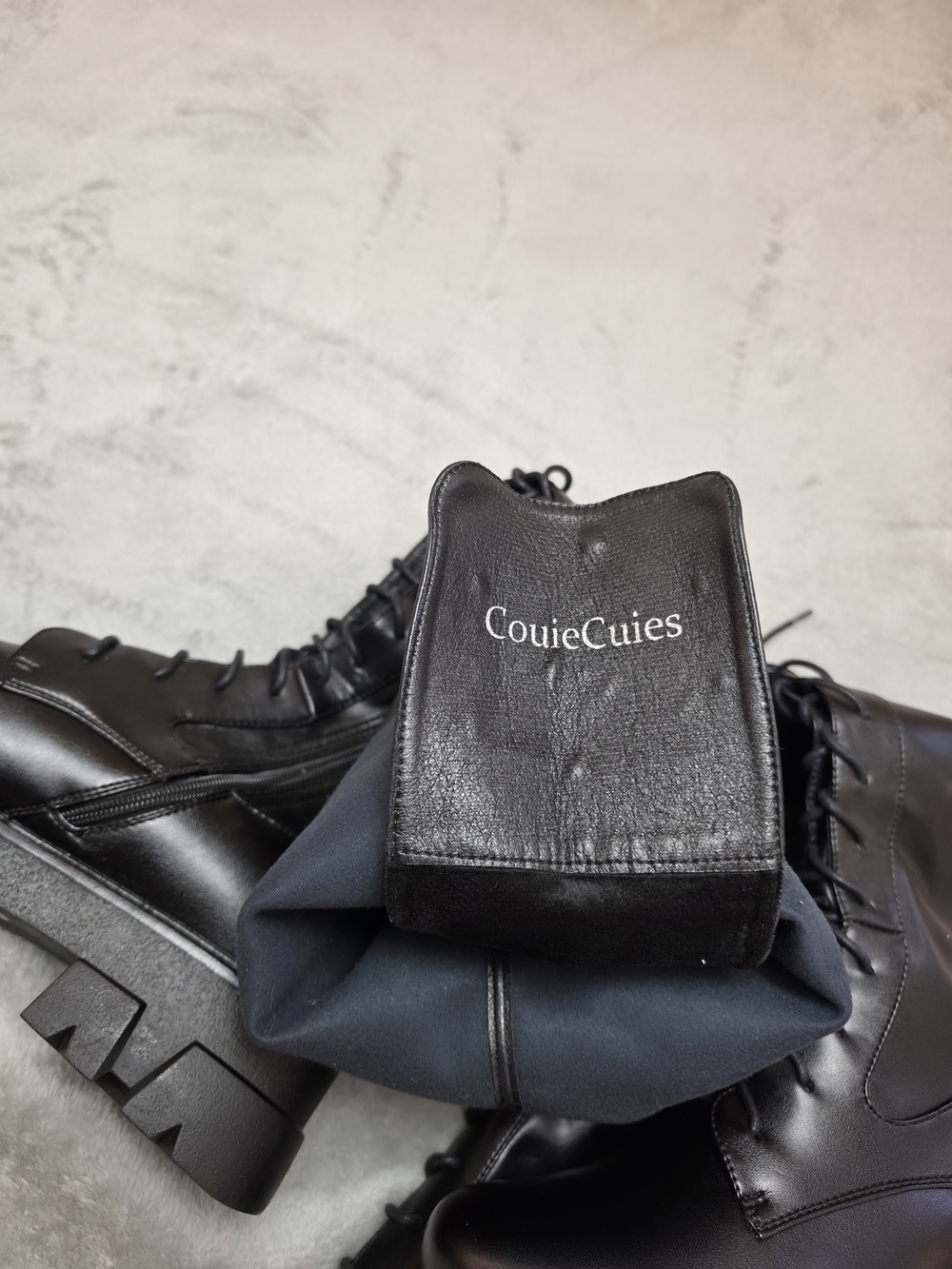 CouieCuies Black Knee High Lace-Up Boots Size 9.5 Chunky Sole Stretch Tall Boots - Picture 3 of 10